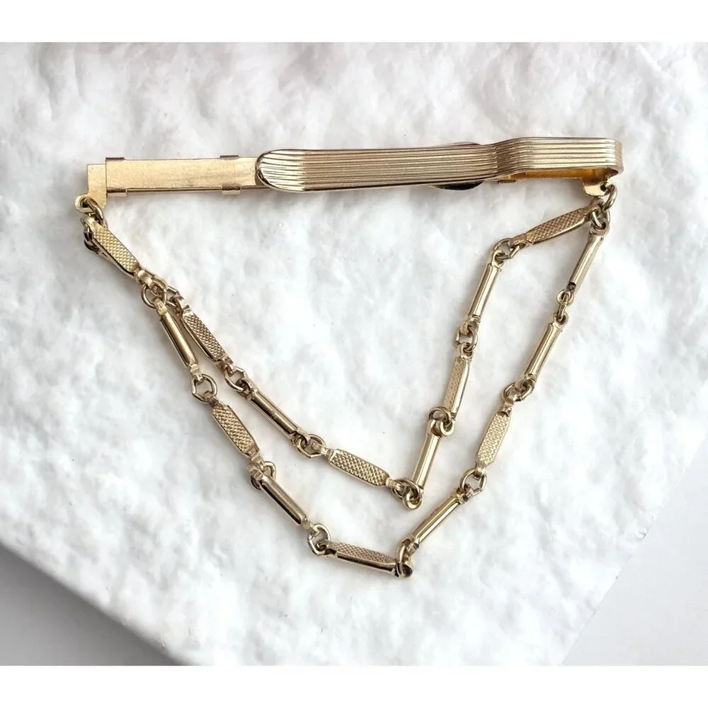 Gold Toned Adjustable Vintage Men's Midcentury Style Tie Bar | Tie Clip